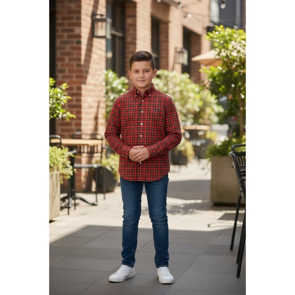 Polo Ralph Lauren Shirt Boys XL 18-20 Red Plaid Long Sleeve Button Down 100% CTN